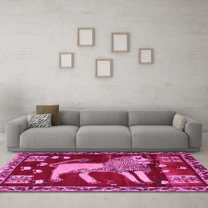 Machine Washable Animal Pink Traditional Rug in a Living Room, wshtr2374pnk