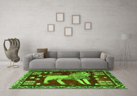 Machine Washable Animal Green Traditional Rug, wshtr2374grn