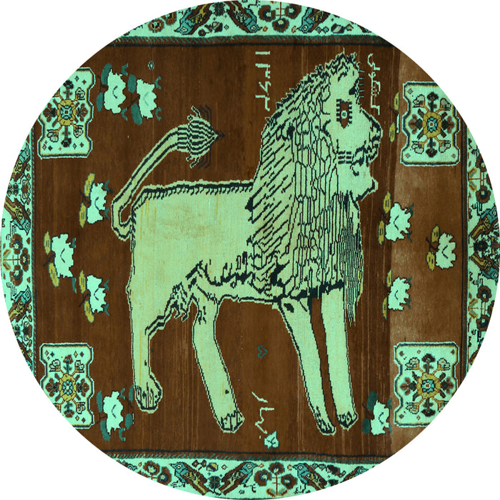 Round Animal Turquoise Traditional Rug, tr2374turq