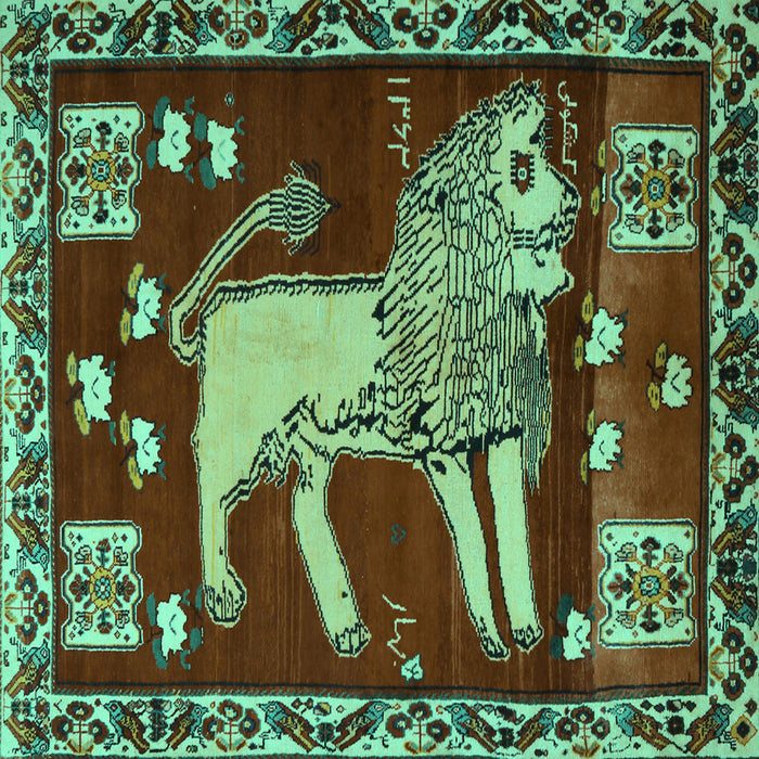 Square Machine Washable Animal Turquoise Traditional Area Rugs, wshtr2374turq