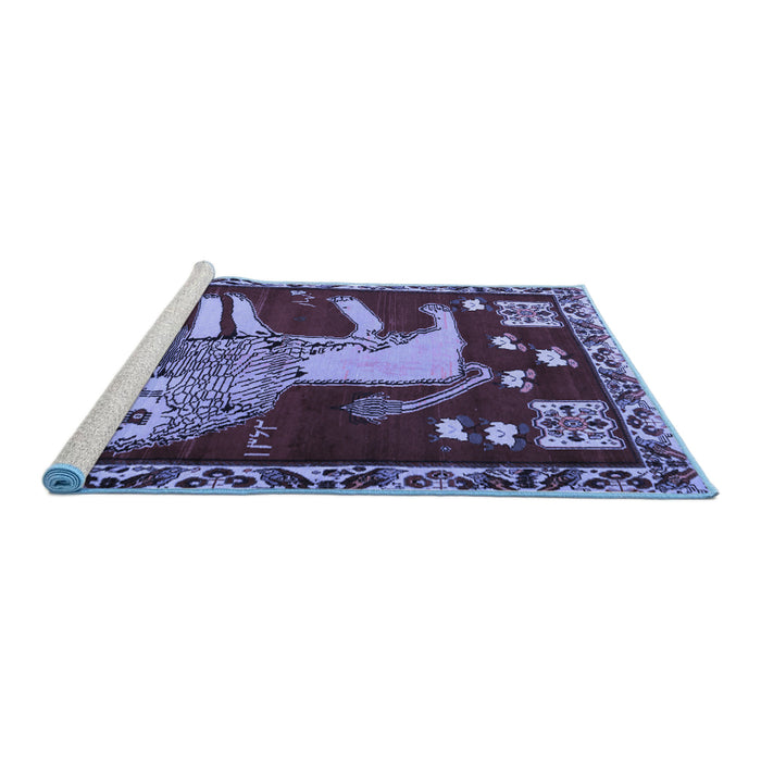 Sideview of Machine Washable Animal Blue Traditional Rug, wshtr2374blu