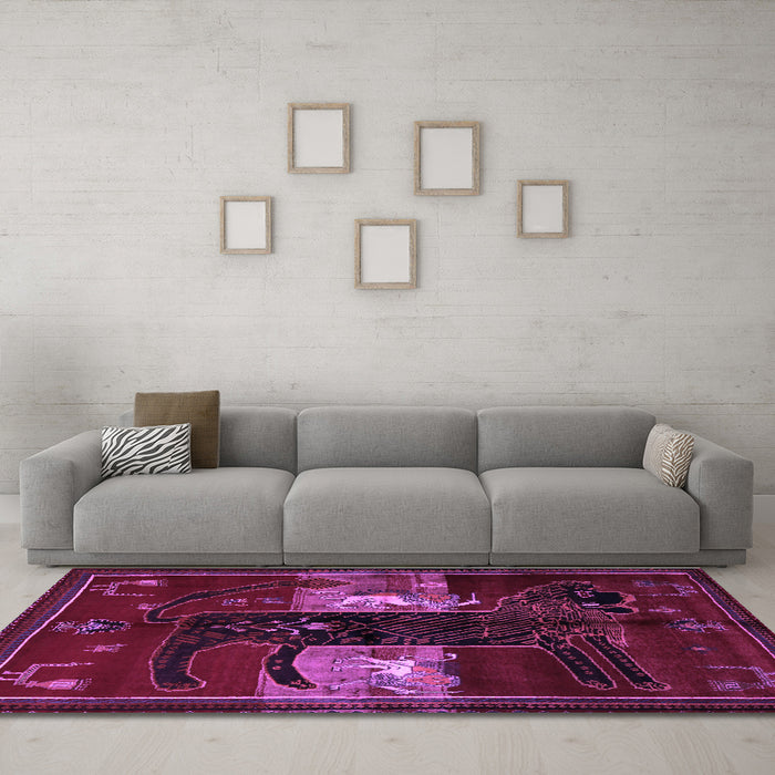 Machine Washable Animal Purple Traditional Area Rugs in a Living Room, wshtr2375pur