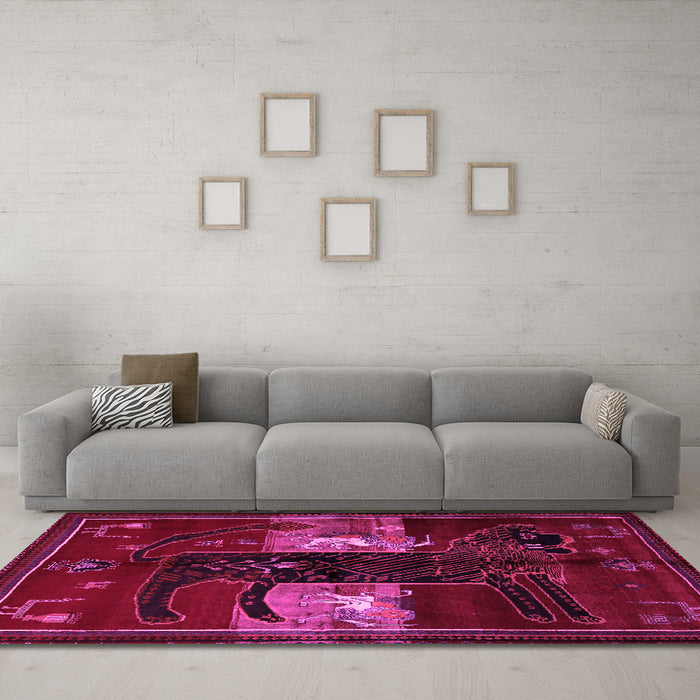 Machine Washable Animal Pink Traditional Rug in a Living Room, wshtr2375pnk