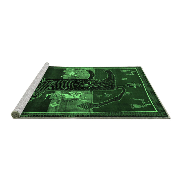 Sideview of Machine Washable Animal Emerald Green Traditional Area Rugs, wshtr2375emgrn