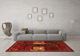 Machine Washable Animal Orange Traditional Area Rugs in a Living Room, wshtr2375org