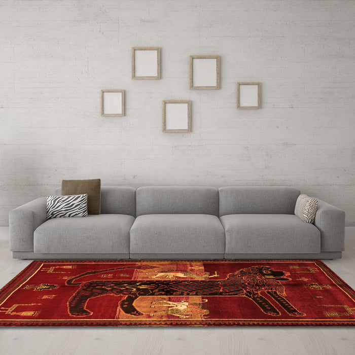 Machine Washable Animal Orange Traditional Area Rugs in a Living Room, wshtr2375org
