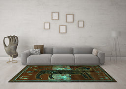 Machine Washable Animal Turquoise Traditional Area Rugs in a Living Room,, wshtr2375turq