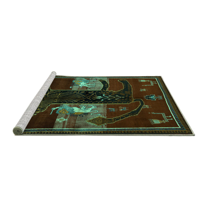 Sideview of Machine Washable Animal Turquoise Traditional Area Rugs, wshtr2375turq