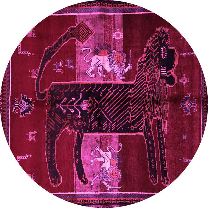 Round Machine Washable Animal Pink Traditional Rug, wshtr2375pnk