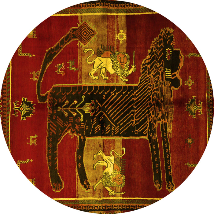Round Animal Yellow Traditional Rug, tr2375yw