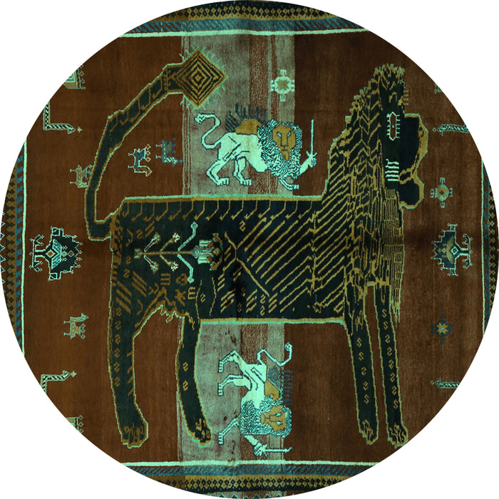 Round Machine Washable Animal Turquoise Traditional Area Rugs, wshtr2375turq