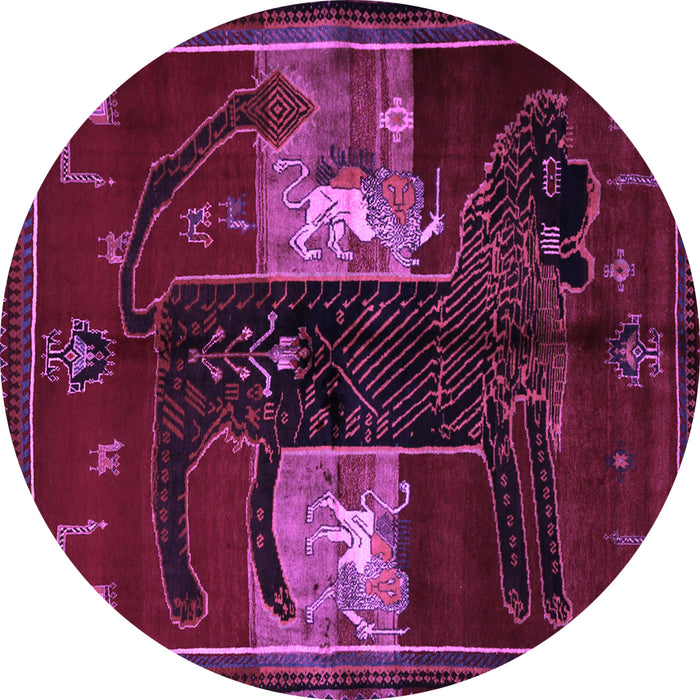 Round Animal Purple Traditional Rug, tr2375pur