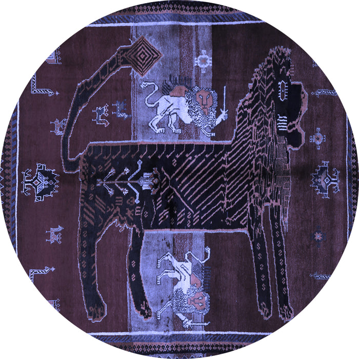 Round Animal Blue Traditional Rug, tr2375blu