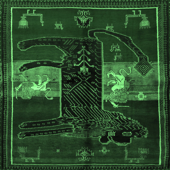 Square Machine Washable Animal Emerald Green Traditional Area Rugs, wshtr2375emgrn