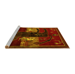 Sideview of Machine Washable Animal Yellow Traditional Rug, wshtr2375yw