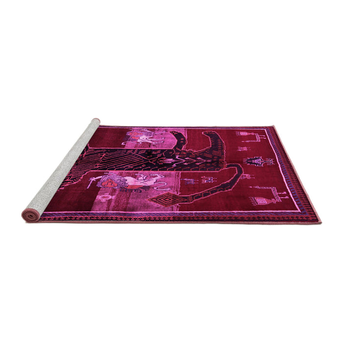 Sideview of Machine Washable Animal Pink Traditional Rug, wshtr2375pnk