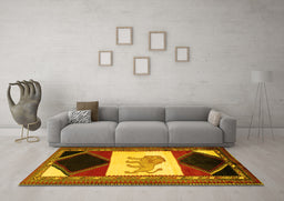 Machine Washable Animal Yellow Traditional Rug in a Living Room, wshtr2376yw