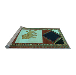 Sideview of Machine Washable Animal Light Blue Traditional Rug, wshtr2376lblu