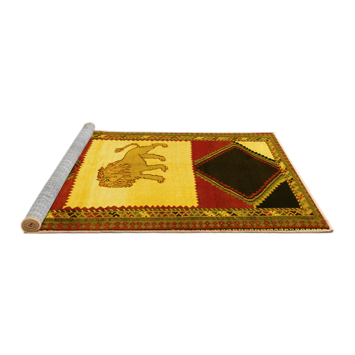 Sideview of Machine Washable Animal Yellow Traditional Rug, wshtr2376yw