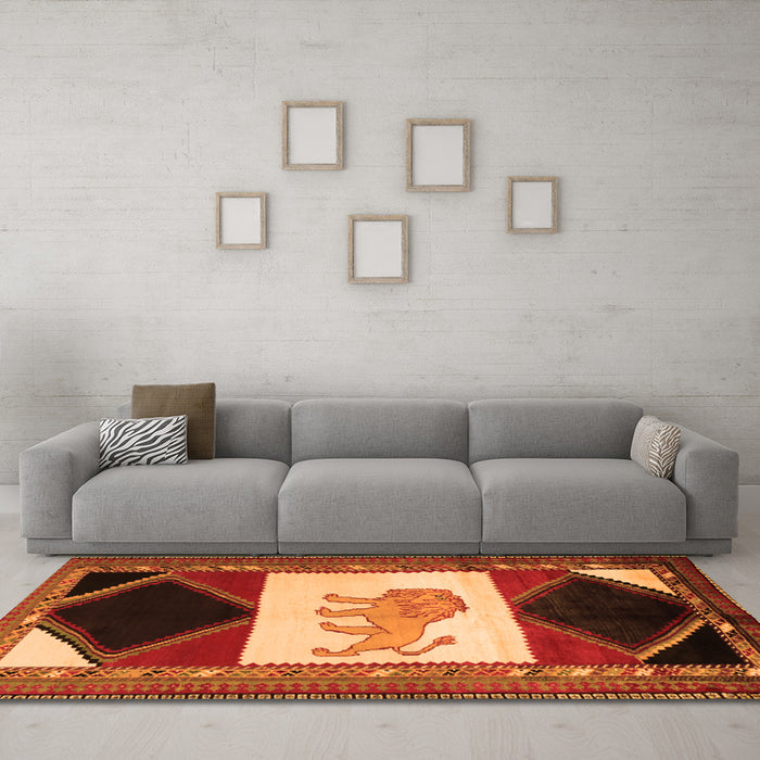 Machine Washable Animal Orange Traditional Area Rugs in a Living Room, wshtr2376org