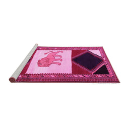 Sideview of Machine Washable Animal Pink Traditional Rug, wshtr2376pnk
