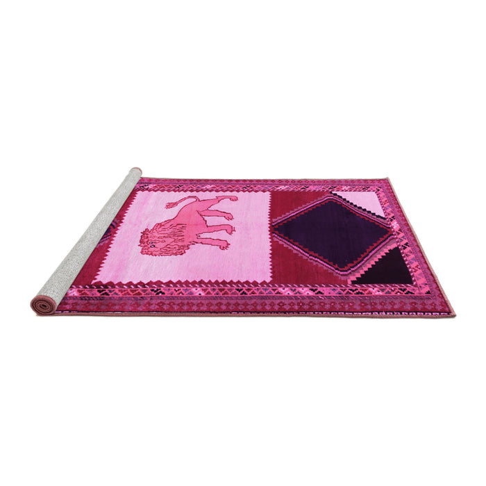 Sideview of Machine Washable Animal Pink Traditional Rug, wshtr2376pnk