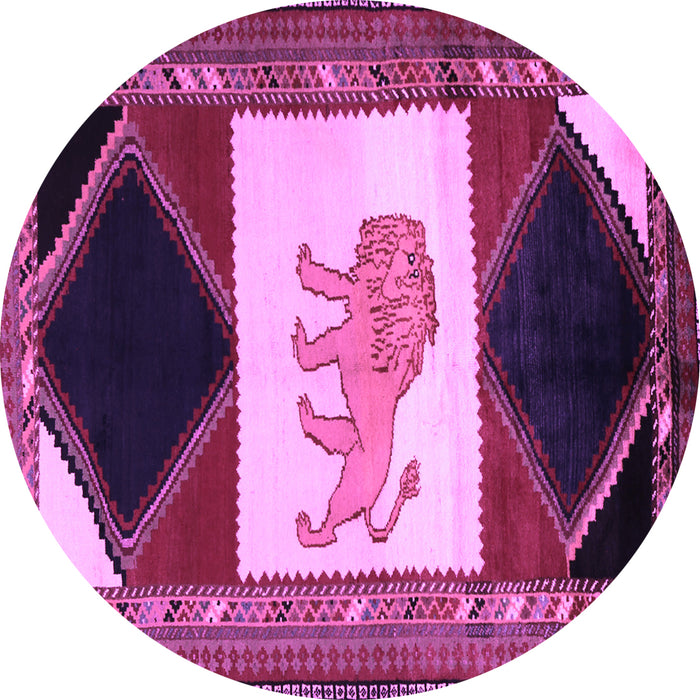 Round Machine Washable Animal Purple Traditional Area Rugs, wshtr2376pur