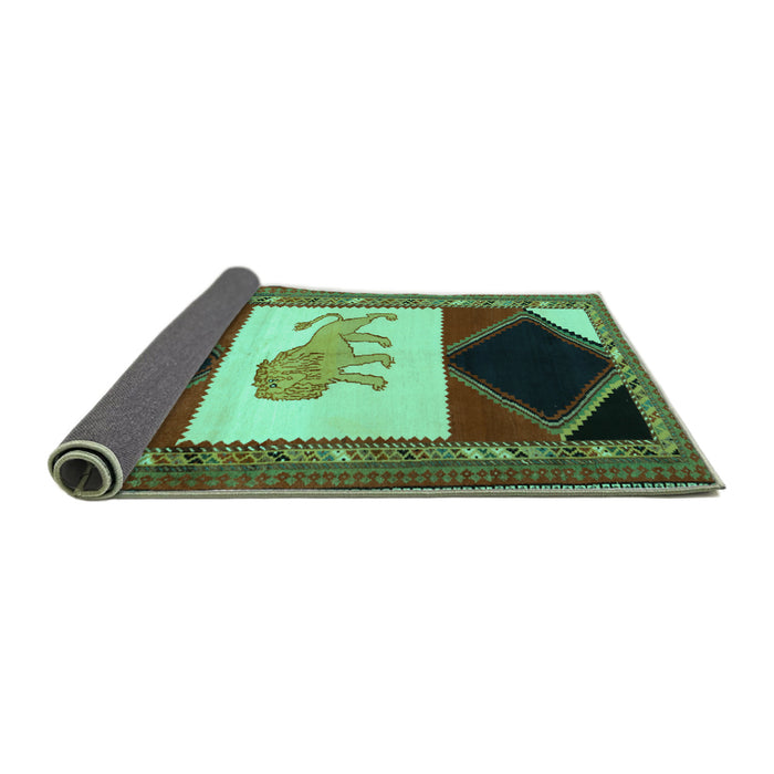 Sideview of Animal Turquoise Traditional Rug, tr2376turq