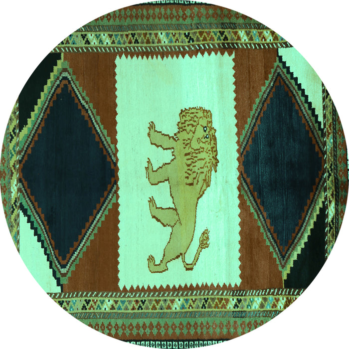 Round Machine Washable Animal Turquoise Traditional Area Rugs, wshtr2376turq