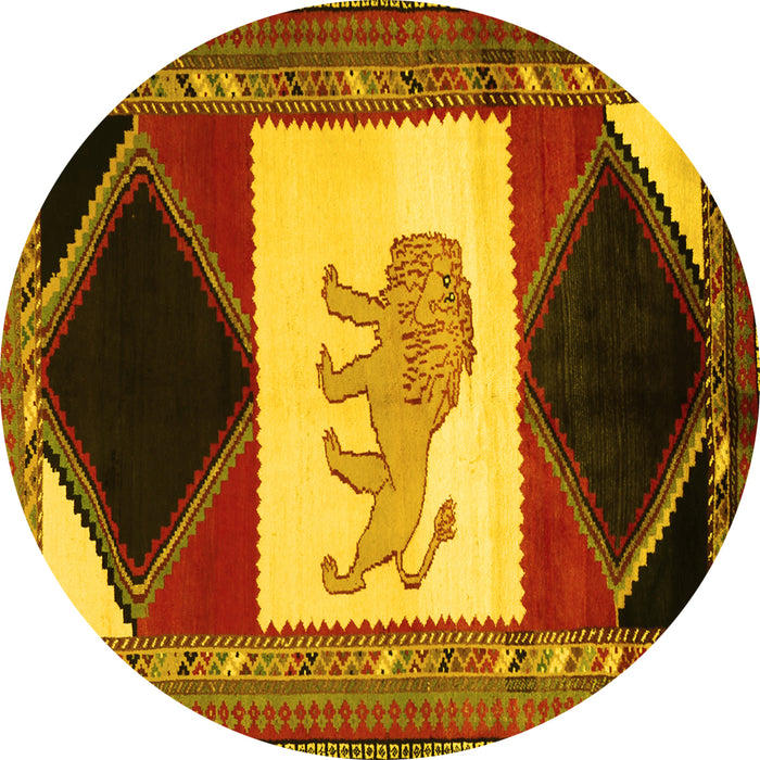 Round Machine Washable Animal Yellow Traditional Rug, wshtr2376yw