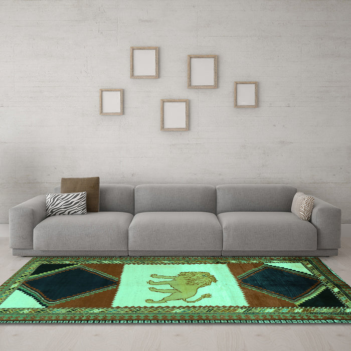 Machine Washable Animal Turquoise Traditional Area Rugs in a Living Room,, wshtr2376turq