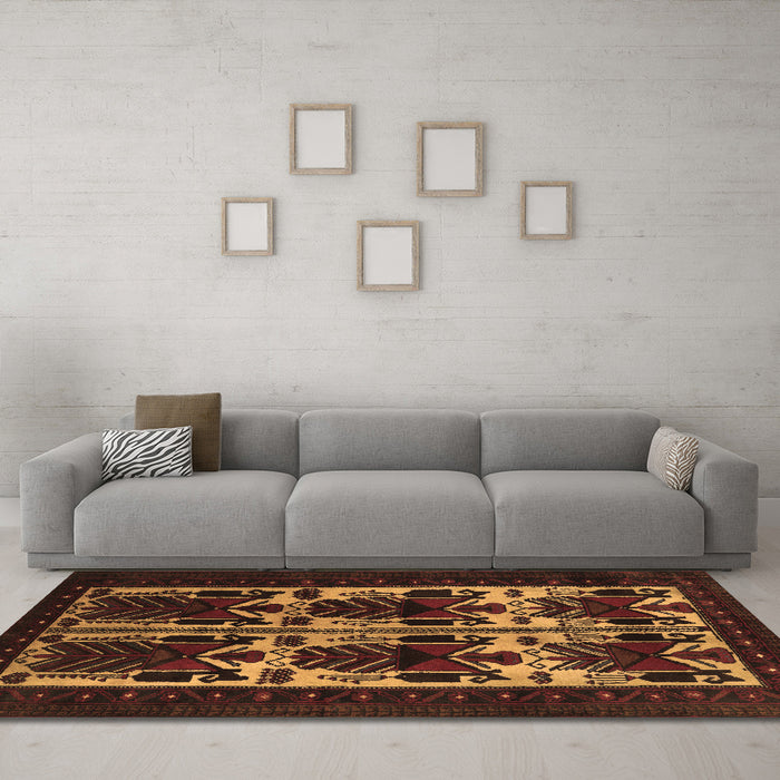 Machine Washable Persian Brown Traditional Rug in a Living Room,, wshtr2377brn