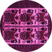 Round Machine Washable Persian Pink Traditional Rug, wshtr2377pnk