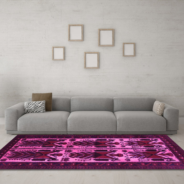 Machine Washable Persian Pink Traditional Rug in a Living Room, wshtr2377pnk