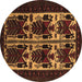 Round Machine Washable Persian Brown Traditional Rug, wshtr2377brn