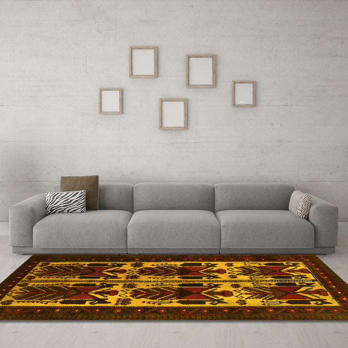 Machine Washable Persian Yellow Traditional Rug in a Living Room, wshtr2377yw