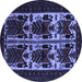 Round Machine Washable Persian Blue Traditional Rug, wshtr2377blu