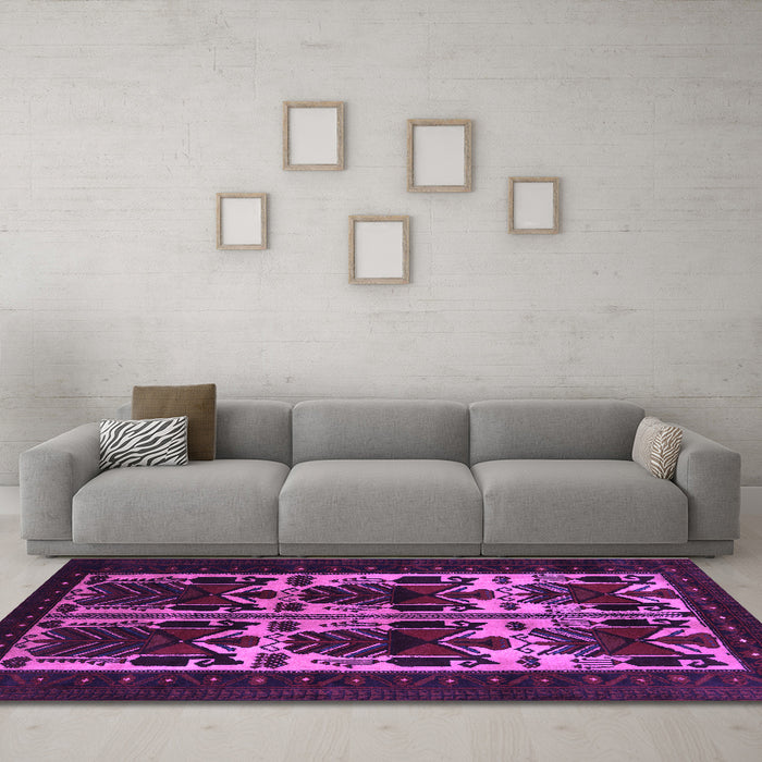 Machine Washable Persian Purple Traditional Area Rugs in a Living Room, wshtr2377pur