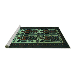 Sideview of Machine Washable Persian Turquoise Traditional Area Rugs, wshtr2377turq