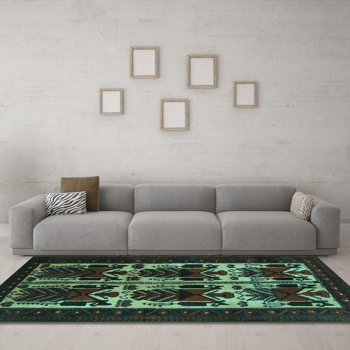 Machine Washable Persian Turquoise Traditional Area Rugs in a Living Room,, wshtr2377turq