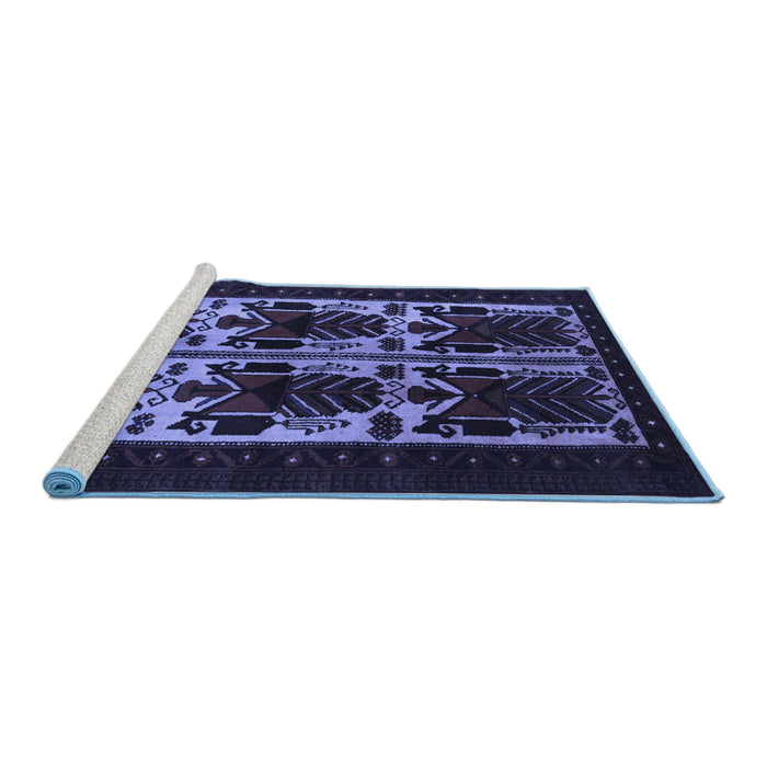 Sideview of Machine Washable Persian Blue Traditional Rug, wshtr2377blu