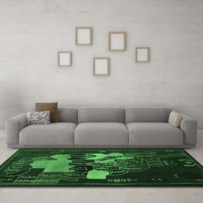 Machine Washable Persian Emerald Green Traditional Area Rugs in a Living Room,, wshtr2378emgrn