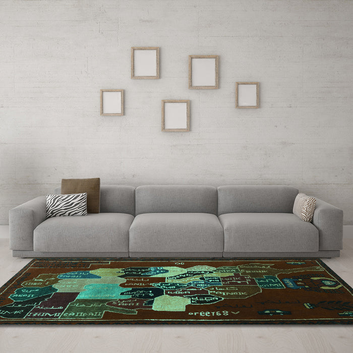 Machine Washable Persian Turquoise Traditional Area Rugs in a Living Room,, wshtr2378turq