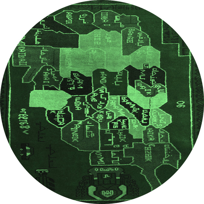 Round Persian Emerald Green Traditional Rug, tr2378emgrn
