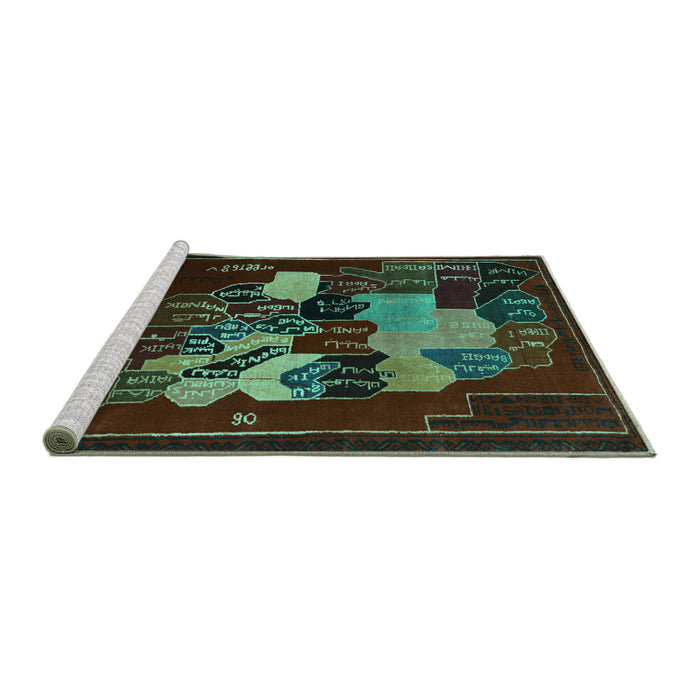 Sideview of Machine Washable Persian Turquoise Traditional Area Rugs, wshtr2378turq