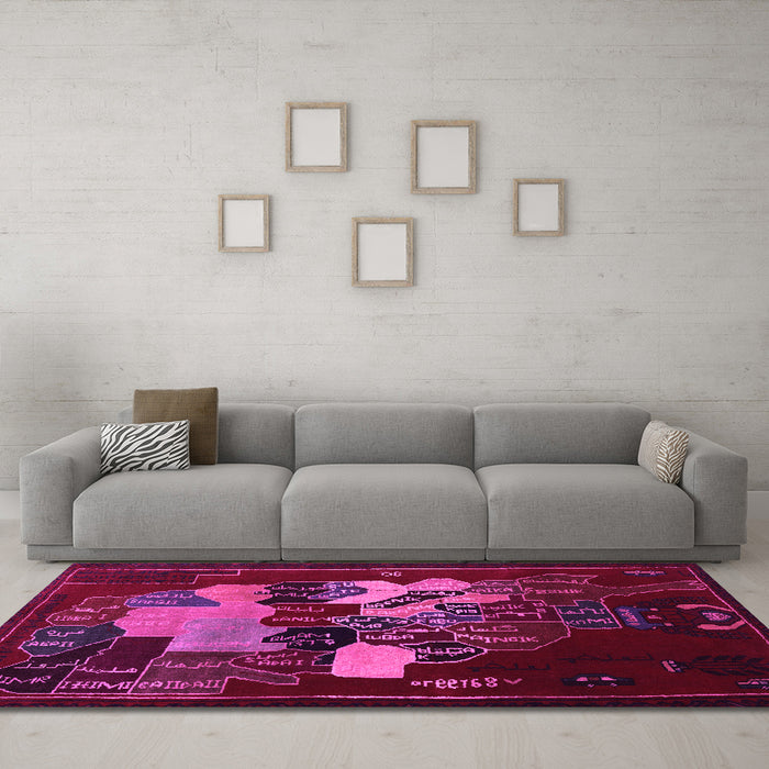 Machine Washable Persian Pink Traditional Rug in a Living Room, wshtr2378pnk