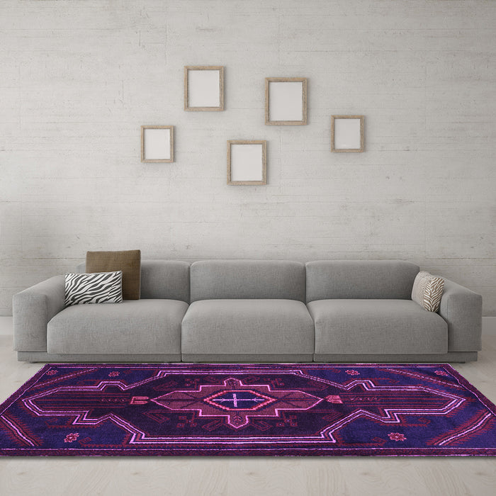 Machine Washable Persian Purple Traditional Area Rugs in a Living Room, wshtr2379pur