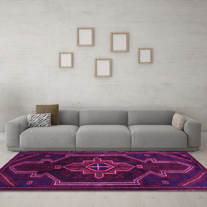 Machine Washable Persian Pink Traditional Rug in a Living Room, wshtr2379pnk
