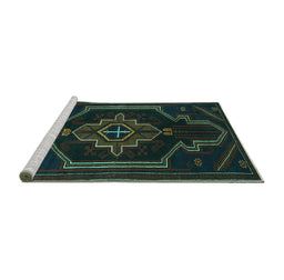 Sideview of Machine Washable Persian Turquoise Traditional Area Rugs, wshtr2379turq