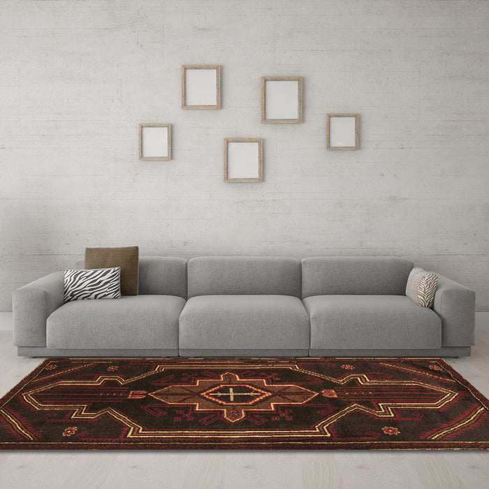 Machine Washable Persian Brown Traditional Rug in a Living Room,, wshtr2379brn